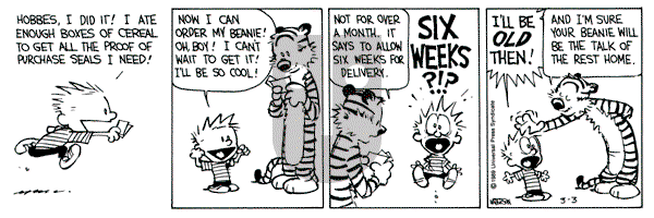 Calvin and Hobbes - Friday March 3, 1989 Comic Strip