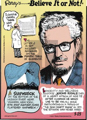Ripley's Believe It or Not on Saturday March 25, 2017 Comic Strip