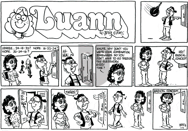 Luann on Sunday March 5, 1989 Comic Strip