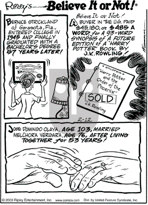 Ripley's Believe It or Not on Wednesday February 12, 2003 Comic Strip