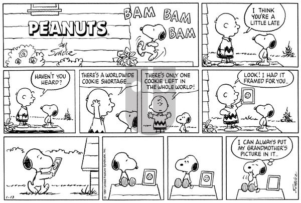 Peanuts on Sunday January 13, 1991 Comic Strip