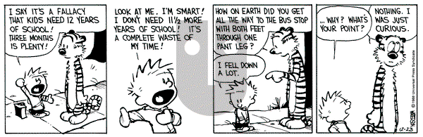 Calvin and Hobbes on Friday December 23, 1988 Comic Strip