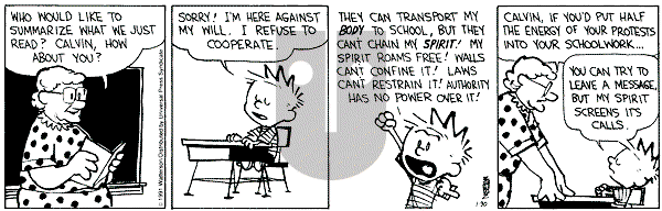 Calvin and Hobbes - Wednesday January 30, 1991 Comic Strip