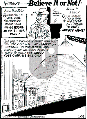 Ripley's Believe It or Not on Monday January 31, 2000 Comic Strip