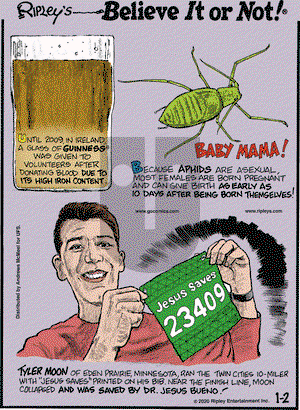 Ripley's Believe It or Not on Thursday January 2, 2020 Comic Strip