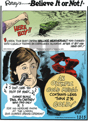 Ripley's Believe It or Not on Saturday December 15, 2012 Comic Strip