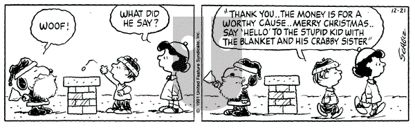 Peanuts on Saturday December 21, 1991 Comic Strip