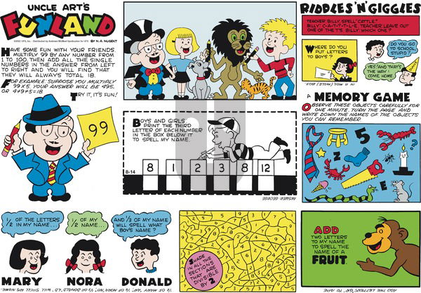 Uncle Art's Funland on Sunday August 14, 2022 Comic Strip