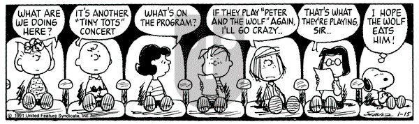 Peanuts on Tuesday January 15, 1991 Comic Strip
