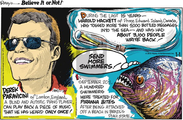 Ripley's Believe It or Not on Sunday January 1, 2012 Comic Strip