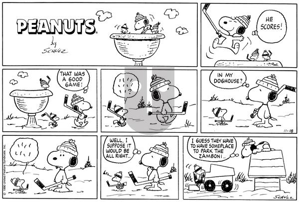 Peanuts on Sunday November 18, 1990 Comic Strip