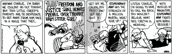 Calvin and Hobbes on Wednesday April 4, 1990 Comic Strip