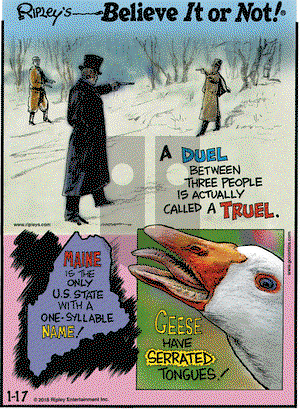 Ripley's Believe It or Not on Wednesday January 17, 2018 Comic Strip