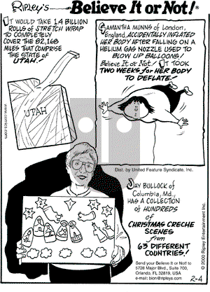 Ripley's Believe It or Not on Friday February 4, 2000 Comic Strip
