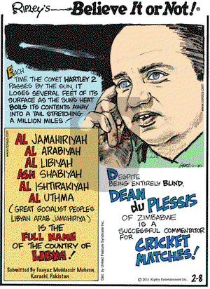 Ripley's Believe It or Not on Tuesday February 8, 2011 Comic Strip