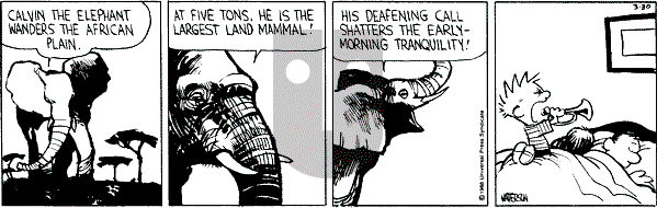 Calvin and Hobbes - Wednesday March 30, 1988 Comic Strip