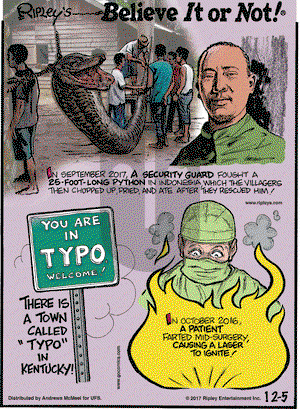 Ripley's Believe It or Not on Tuesday December 5, 2017 Comic Strip