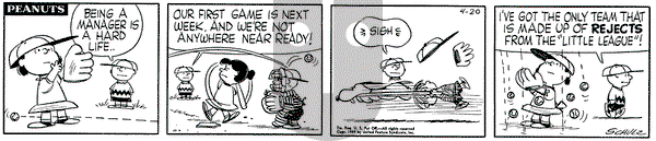 Peanuts on Monday April 20, 1959 Comic Strip