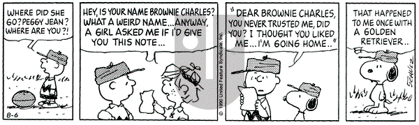 Peanuts on Monday August 6, 1990 Comic Strip