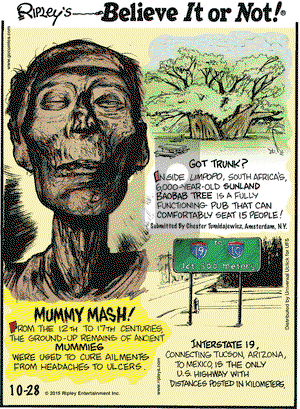 Ripley's Believe It or Not on Wednesday October 28, 2015 Comic Strip