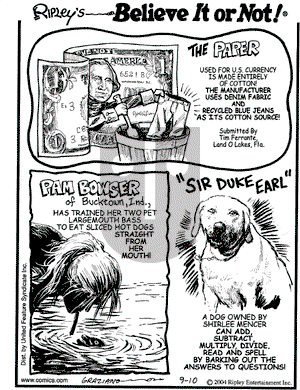 Ripley's Believe It or Not on Friday September 10, 2004 Comic Strip