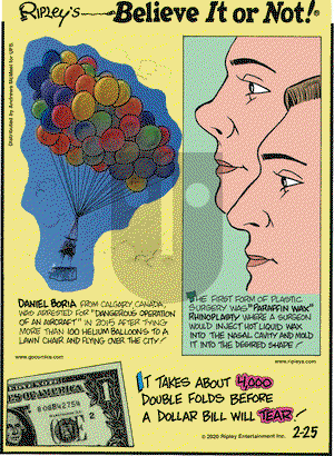 Ripley's Believe It or Not on Tuesday February 25, 2020 Comic Strip