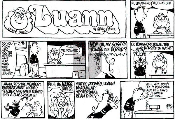 Luann on Sunday August 30, 1987 Comic Strip