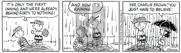 Peanuts on Wednesday March 31, 1999 Comic Strip