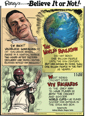 Ripley's Believe It or Not on Thursday November 20, 2014 Comic Strip