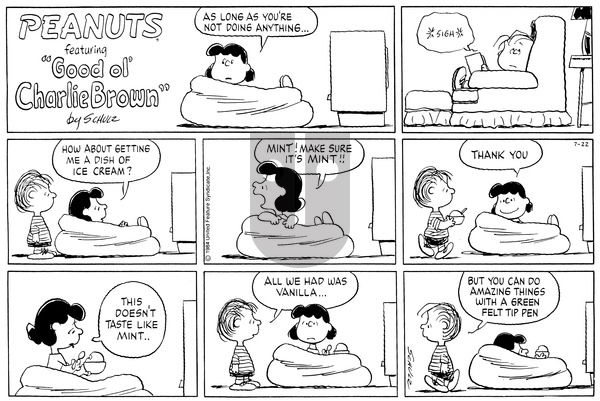 Peanuts on Sunday July 22, 1984 Comic Strip