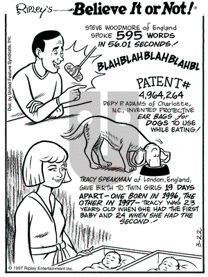 Ripley's Believe It or Not on Saturday March 22, 1997 Comic Strip