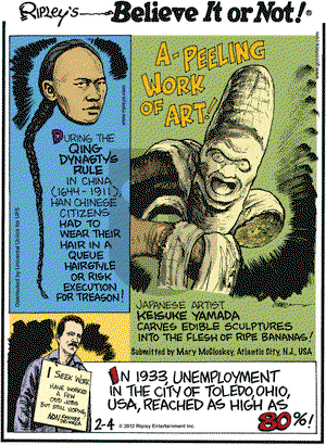 Ripley's Believe It or Not on Saturday February 4, 2012 Comic Strip