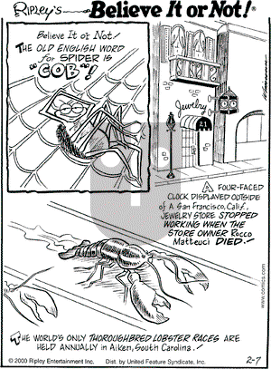Ripley's Believe It or Not on Monday February 7, 2000 Comic Strip