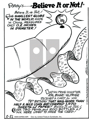 Ripley's Believe It or Not on Friday February 21, 2003 Comic Strip