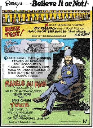 Ripley's Believe It or Not on Monday January 7, 2013 Comic Strip
