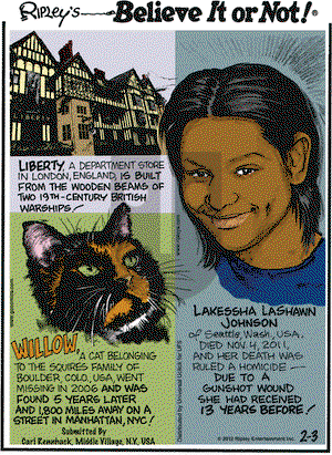 Ripley's Believe It or Not on Friday February 3, 2012 Comic Strip