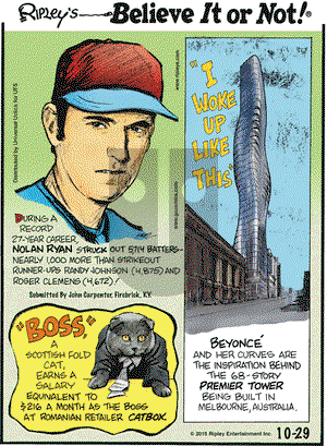 Ripley's Believe It or Not on Thursday October 29, 2015 Comic Strip