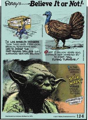 Ripley's Believe It or Not on Wednesday December 6, 2017 Comic Strip