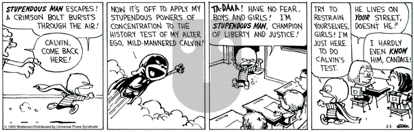 Calvin and Hobbes on Wednesday March 3, 1993 Comic Strip
