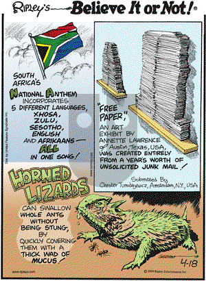 Ripley's Believe It or Not on Saturday April 18, 2009 Comic Strip