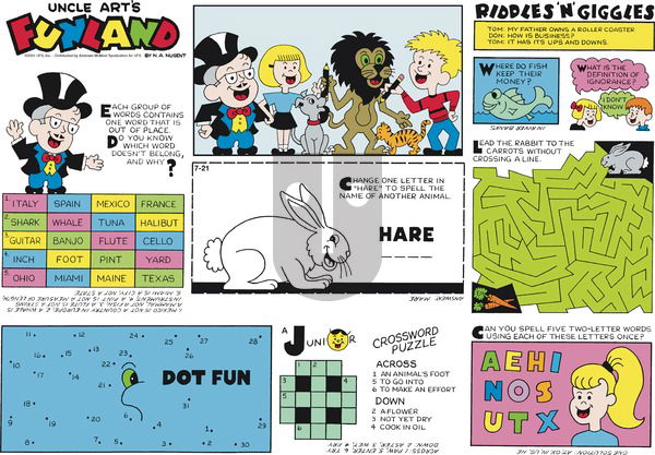 Uncle Art's Funland on Sunday July 21, 2024 Comic Strip