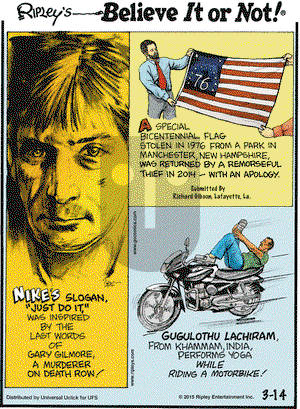 Ripley's Believe It or Not on Saturday March 14, 2015 Comic Strip
