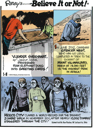 Ripley's Believe It or Not on Tuesday January 8, 2013 Comic Strip