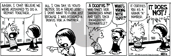 Calvin and Hobbes - Monday January 25, 1988 Comic Strip