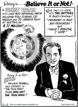 Ripley's Believe It or Not on Saturday February 12, 2000 Comic Strip