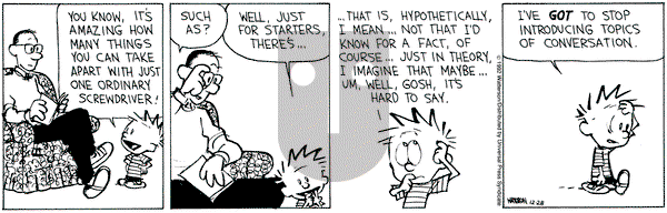 Calvin and Hobbes on Monday December 28, 1992 Comic Strip