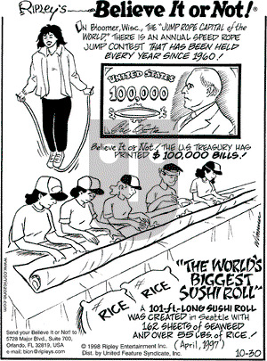 Ripley's Believe It or Not on Friday October 30, 1998 Comic Strip