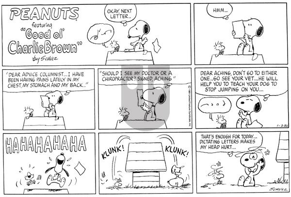 Peanuts on Sunday January 3, 1982 Comic Strip