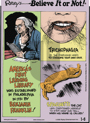 Ripley's Believe It or Not on Monday January 6, 2020 Comic Strip