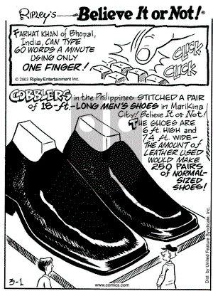 Ripley's Believe It or Not on Saturday March 1, 2003 Comic Strip